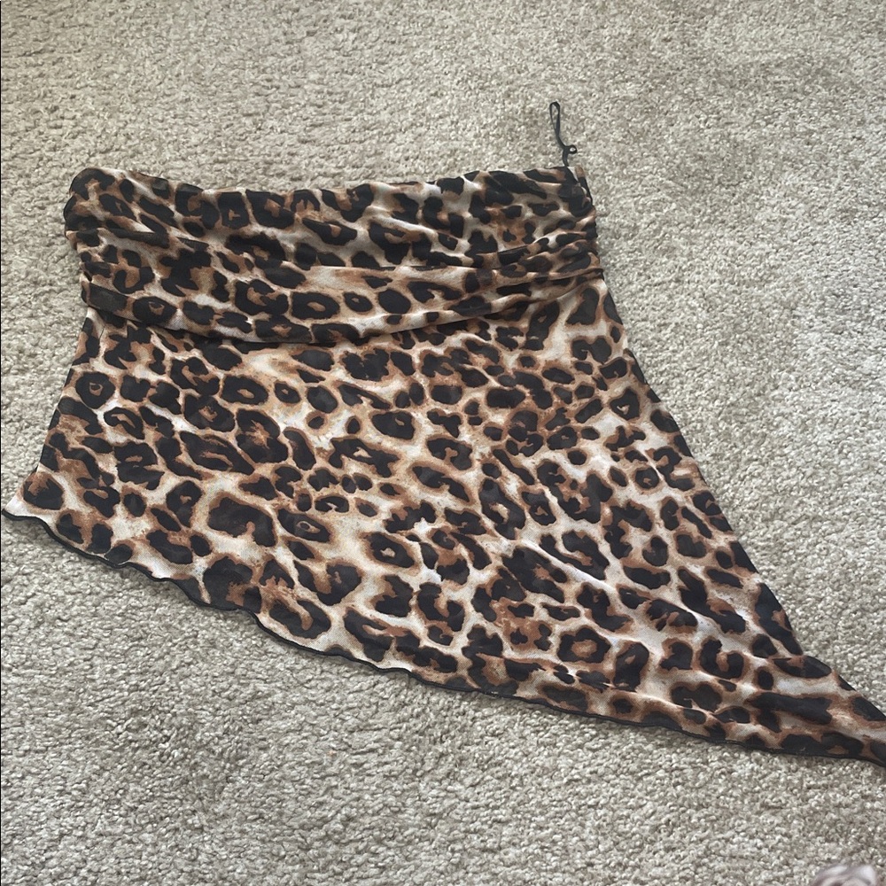 See through Leopard Print Asymmetrical Skirt